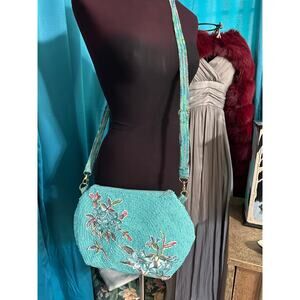 Up-cycled Embroidered Turquoise Purse